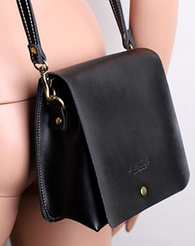 Cute Black LEATHER Square Side Bag Handmade WOMEN Phone Crossbody BAG Purse FOR WOMEN