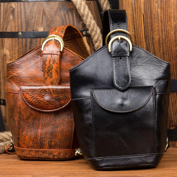 Black Leather Mens Cool Bucket Small Sling - Back View