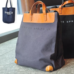 Black Canvas Leather Mens Tote Shoulder Bag Messenger Bag Gray Tote Handbag For Men and Women
