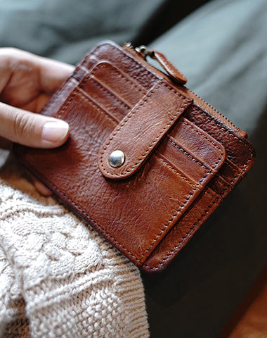 Slim Womens Brown Leather Card Holders Wallet Card Wallet Card Holders for Ladie WW00571112