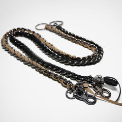 Cool Men's Leather Stainless Steel Woven Skull Key Chain Pants Chain Biker Wallet Chain For Men
