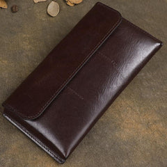 Cool Brown Leather Mens Long Wallet Clutch Wallet Retro Coffee  Clutch Wallet for Men