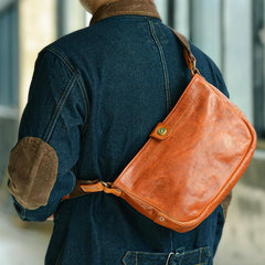Casual Tan Leather Mens 8 inches Postman Bag Side Bag Brown Leather Messenger Bags Courier Bag For Men