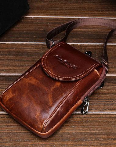 Cool Leather Mens Vintage Small Side Bag Belt Pouch Waist Bag For Men