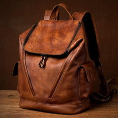 Cool Brown Mens Leather 15-inch Computer Backpacks Fashion Travel Backpacks School Backpack for men