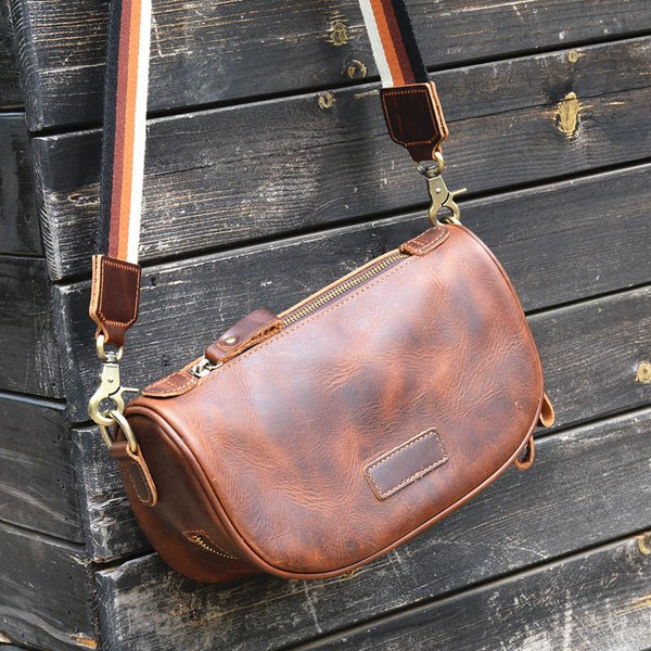 Brown LEATHER MEN'S Small Side bag Brown - Back View