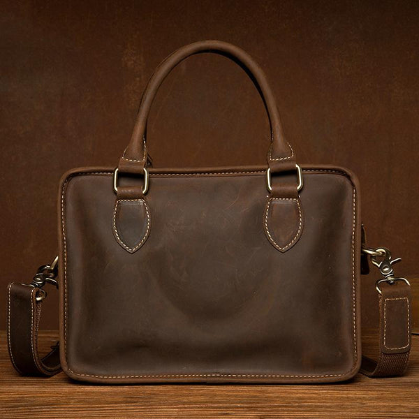 Vintage Dark Brown Leather Small Mens Briefcase Cool Work Bag Messenger Bags for MSG03781041
