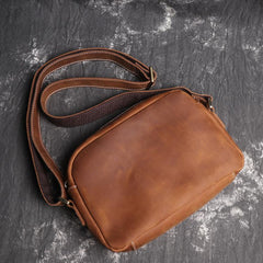 Cool Brown Leather Men's Small Shoulder Bag Messenger Bag Side Bag For Men