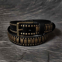Black Fashion Leather Metal Rock Belt Motorcycle Belt Brown Punk Leather Belt For Men