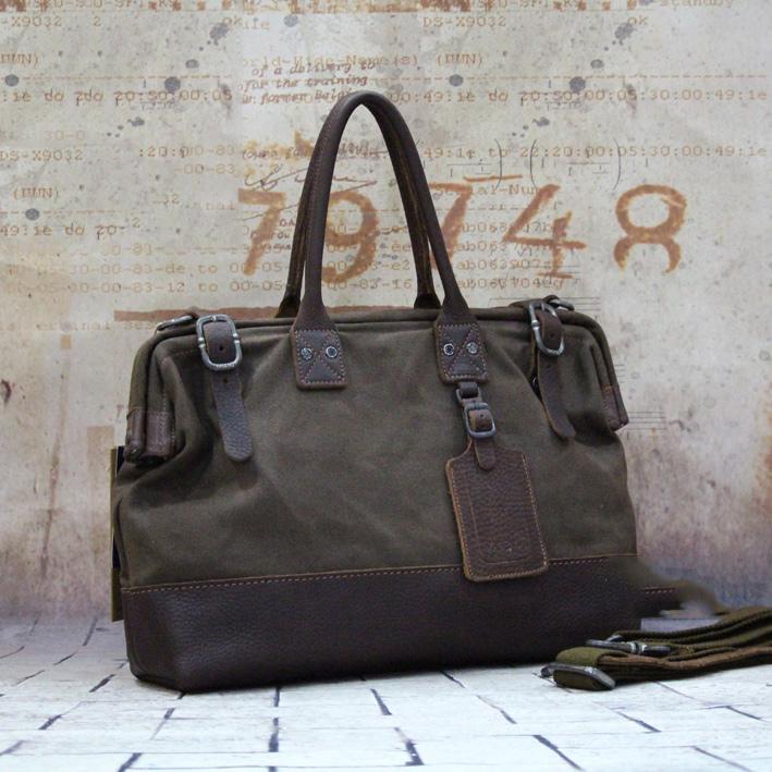 Vintage Leather Canvas Mens Handbag Briefcase Waxed Canvas Briefcase For Men