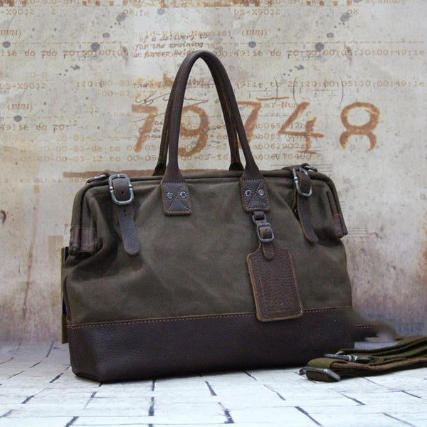 Vintage Leather Canvas Mens Handbag Briefcase Waxed - Back View