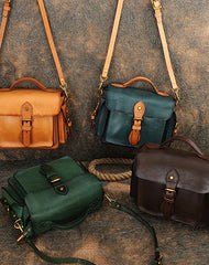 Handmade Coffee Leather Womens Small Satchel Shoulder Bag School Handbag Crossbody Purses for Women