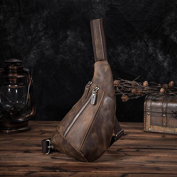 Badass Dark Brown Leather Men's Sling Bag - Back View