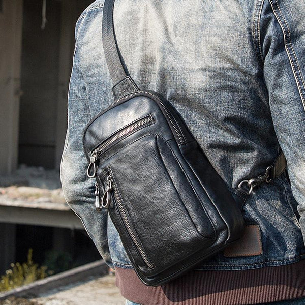 Black Casual Leather Mens 8 inches Sling - Back View