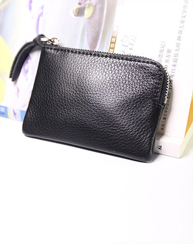 Cute Women Leather Mini Zip Coin Wallet Black Coin Wallets Small Slim Zip Change Wallet For Women