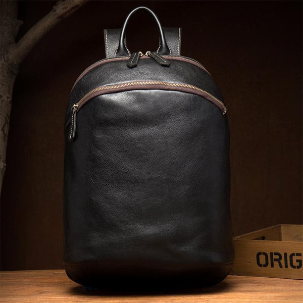 Vintage Brown Mens Leather 14 inches Laptop Backpacks Dark Brown Travel Backpack MSG03681111