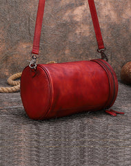 Vintage Brown Leather Womens Barrel Shoulder Bag - Card Slots Detail