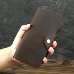 Coffee Leather Long Wallet for Men Trifold Long Wallet Leather Multi-Cards Wallet For Men