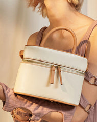 Cute Leather White Womens Mini Box Purse Handbag Barrel Shoulder Bag for Women
