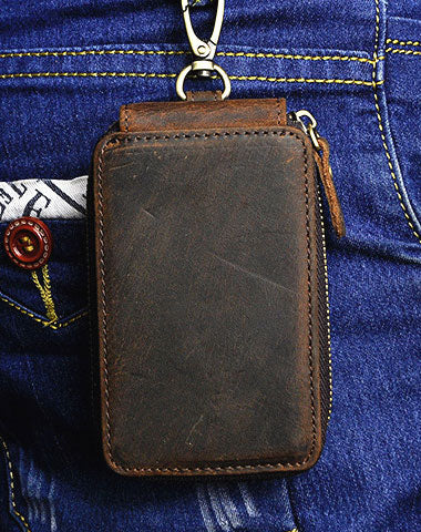 Vintage Leather Mens Small Key Zipper Wallets Card Wallet for Men