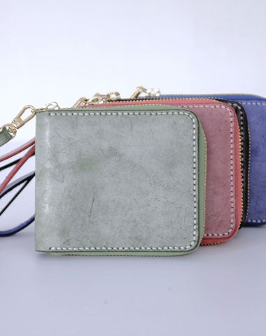 Handmade LEATHER Womens Zipper Small Wallet Leather Wristlet Small Wallet FOR Women