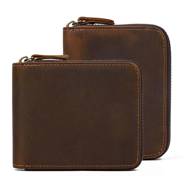 Brown Zip Leather Billfold Wallet for Men - Back View