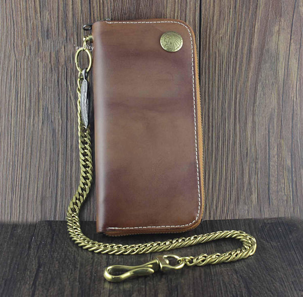 Badass Coffee Leather Men's Long Wallet with Chain Biker Chain Wallet Chain Wall WG01681036