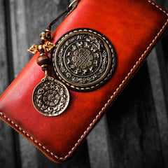 Handmade Leather Tibetan Mens Chain Biker Wallets Cool Leather Wallets Long Wallets for Men