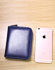Minimalist Women Blue Leather Card Holders Small Zip Card Wallet Card Holders Wallet For Women
