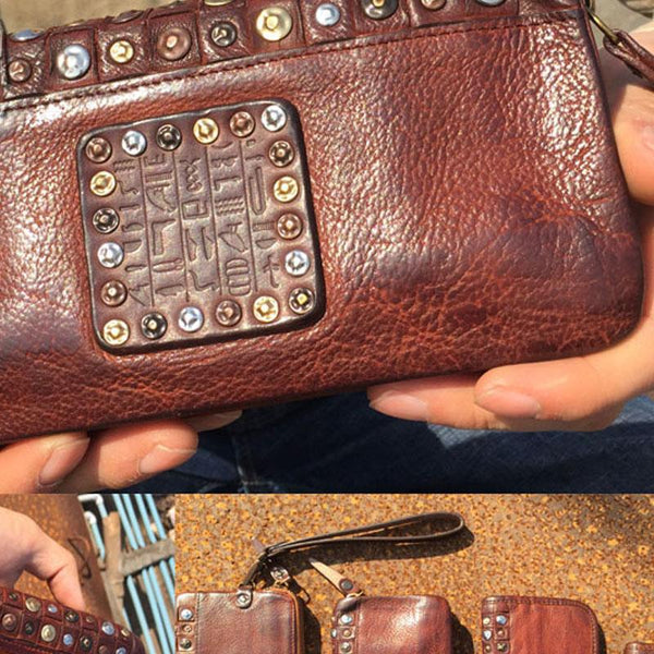 Handmade Genuine Rock Punk Leather Mens Cool Long Wallet Wristlet Bifold Clutch YBL02181022