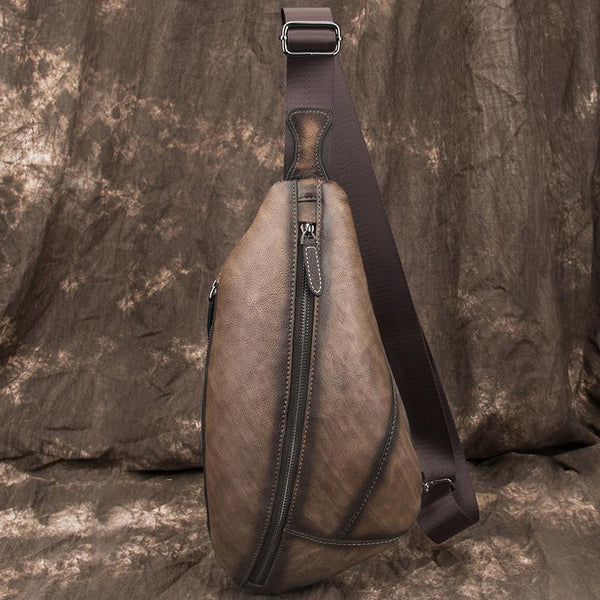 Brown Cool LEATHER MENS Retro Tan Sling - Back View
