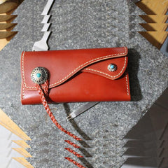 Handmade Leather Mens Clutch Long Wallets Cool Vintage Long Wallet for Women