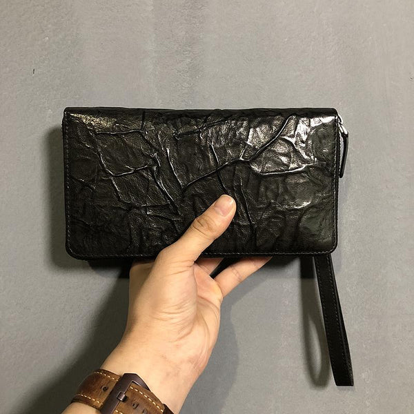 CASUAL BLACK LEATHER MEN'S Bifold Long Wallet - Back View