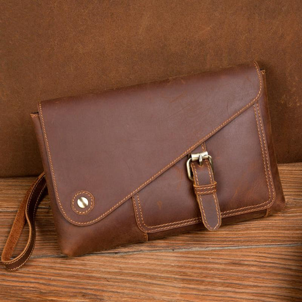 Brown Vintage Mens long Wallet Large Wristlet - Back View
