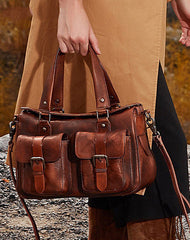 Handmade Red Leather Womens Satchel Shoulder Bag - Back View