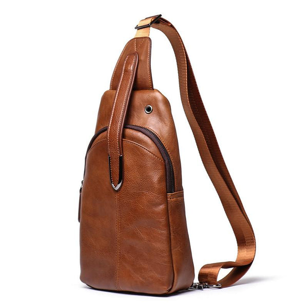 Top Brown Leather Men's Sling Bag Sling - Back View