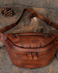 Women Brown Leather Waist Bag Fanny Pack Vintage Handmade Hip Pack for Men