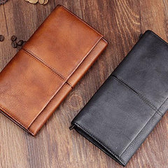 Vintage Cool Leather Mens Long Wallet Bifold Long Wallet for Men
