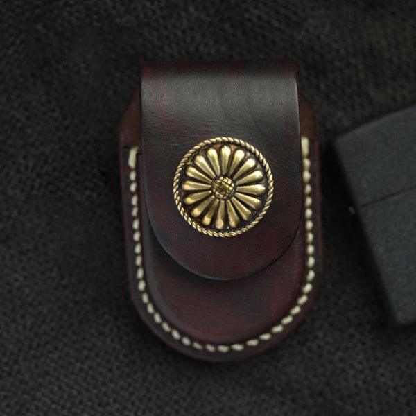 Cool Handmade Leather Mens Zippo Lighter Cases - Back View