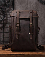 Coffee Cool Mens Leather Hiking Backpack Large Travel Backpack Leather Backpack for Men