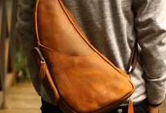 Genuine Leather Mens Cool SLing Bag iPad Bag Chest Bag Bike Bag - EverHandmade