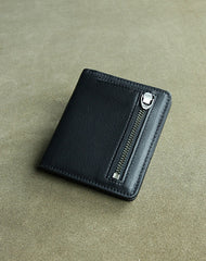 Cute Women Black Blue Leather Small Bifold Wallet Billfold Wallet with Coin Pocket For Women