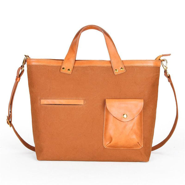 Canvas Leather Mens 14" Caramel Briefcase Bag Tote Shoulder Bag Green Tote Bag f SCC02521022