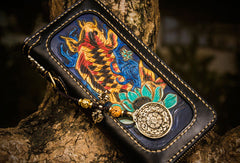 Handmade leather carp biker wallet clutch zip long wallet brown leather men phone - EverHandmade