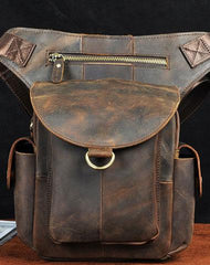 Cool Dark Brown Leather Mens Drop Leg Bag Belt Pouch Waist Bag Small Shoulder Bag For Men