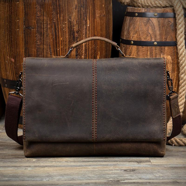 Vintage Dark Brown Leather Mens 15 inches - Back View