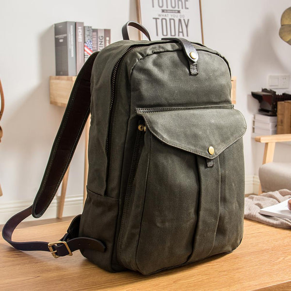 Army Green Canvas Mens Large 14'' Laptop Backpack College Backpack Hiking Backpa YSN03651008