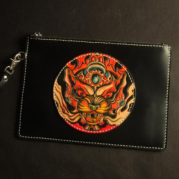 Cool Handmade Tooled Leather Monster Clutch Wallet - Back View