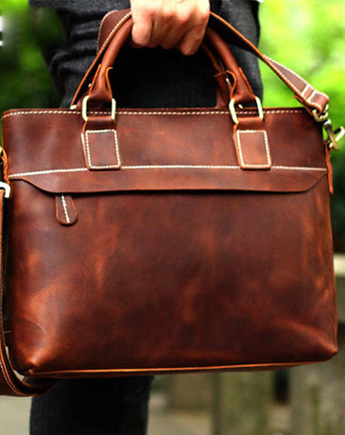 Genuine Leather Mens Briefcase Messenger Bag Laptop Bag Shoulder Bag for men - EverHandmade