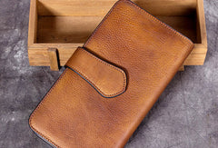 Genuine Leather Wallet Folded Long Wallet Vintage Wallet Purse Clutch For Women - EverHandmade
